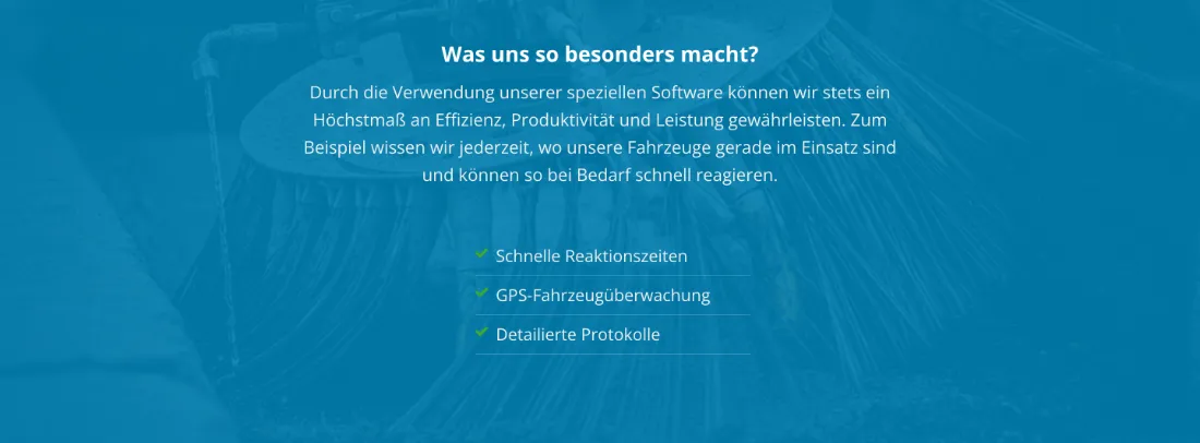 Ausschnitt der Website von Hausmeisterservice Wermke GmbH, Hamburg: Drei klar benannte Vorteile inkl. GPS‑Fahrzeugüberwachung — wer vergleicht, versteht den Ablauf und kann Zuverlässigkeit einschätzen.