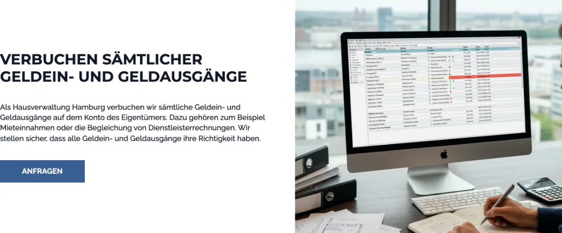 Ausschnitt der Website von NOVITA GmbH, Hamburg: Leistungsversprechen klar benannt: alle Ein- und Ausgänge werden verbucht — der Besucher weiß, welche Verantwortung übernommen wird.
