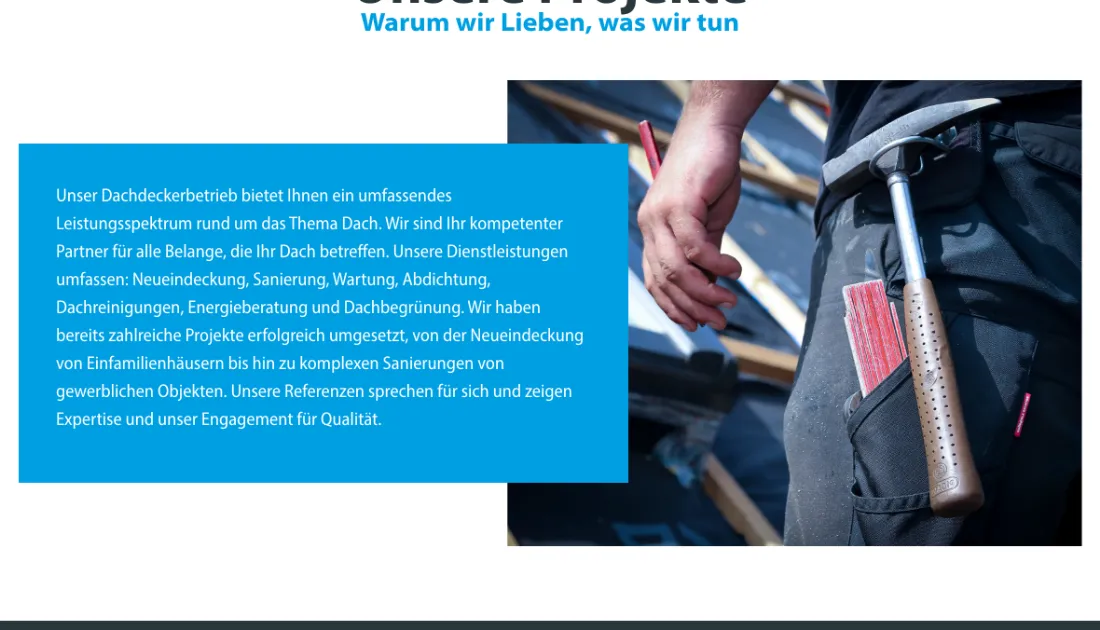 Ausschnitt der Website von HEMPELDACH UG, Mülheim an der Ruhr: Sieben Leistungen werden konkret benannt — wer sucht, erkennt sofort, ob Neueindeckung, Wartung oder Begrünung passt.