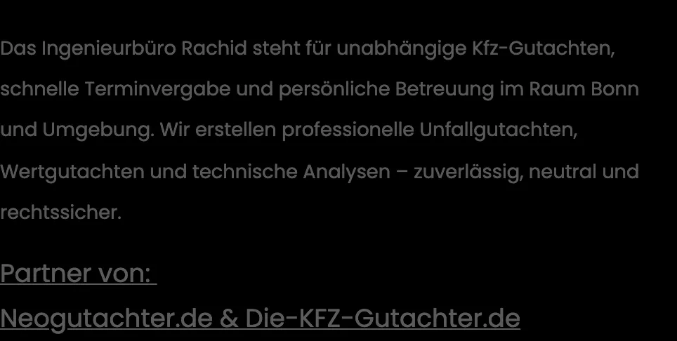 Ausschnitt der Website von Ingenieurbüro Rachid, Bonn: Der Hinweis auf zwei Partnerportale liefert externe Belege — der Besucher kann Referenzen direkt prüfen statt Behauptungen zu glauben.