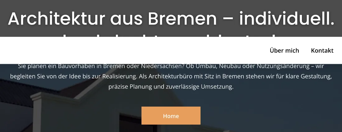 Ausschnitt der Website von Jan Beider, Bremen: Ort und Leistung in der Überschrift genannt — wer aus Bremen/Niedersachsen sucht, erkennt sofort, dass er hier richtig ist.