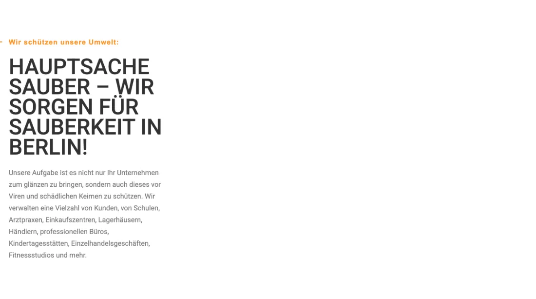 Ausschnitt der Website von Jetclean Gebäudereinigungsservice, Berlin: Neun klar genannte Branchen — wer prüft die Passung, sieht sofort, ob Schulen, Praxen oder Fitnessstudios bedient werden.