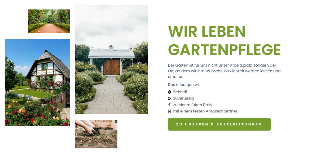 Ausschnitt der Website von Mavraj Perparim, Bremen: Überschrift mit Nutzen und vier Stichpunkten plus großer Button — der Besucher erkennt Angebot und nächsten Schritt sofort.