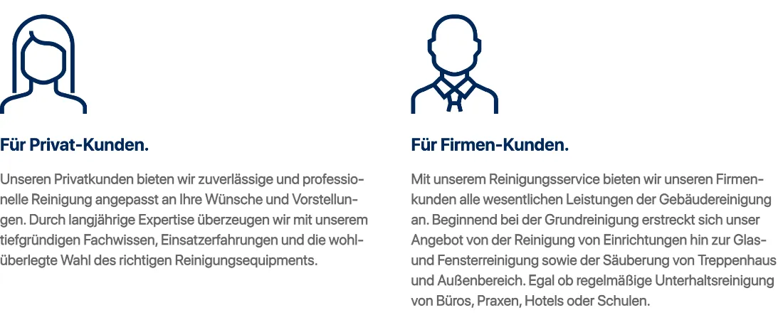 Ausschnitt der Website von LUNA Service GmbH, Leipzig: Zwei getrennte Bereiche für Privat- und Firmenkunden — der Besucher landet sofort im passenden Angebot und spart Klicks.