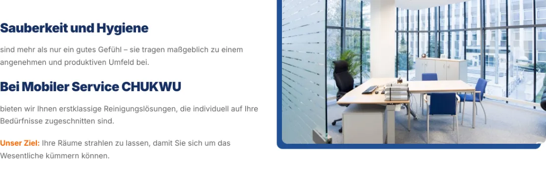 Ausschnitt der Website von Mobiler Service Chukwu, Hochtaunuskreis: 2 klare Überschriften plus ein Ziel-Satz erklären Zweck und Nutzen — der Besucher versteht das Versprechen, bevor gescrollt wird.