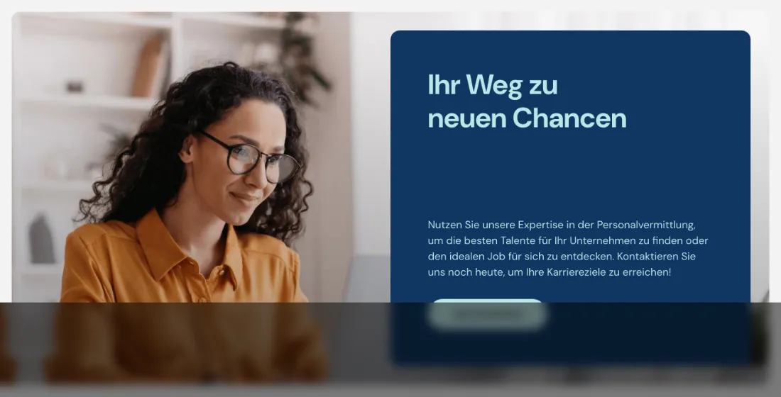 Ausschnitt der Website von Pensum Bremen, Bremen: Geteiltes Layout mit dunklem Textblock — die Überschrift springt ins Auge, der erklärende Text daneben erspart Rätselraten.