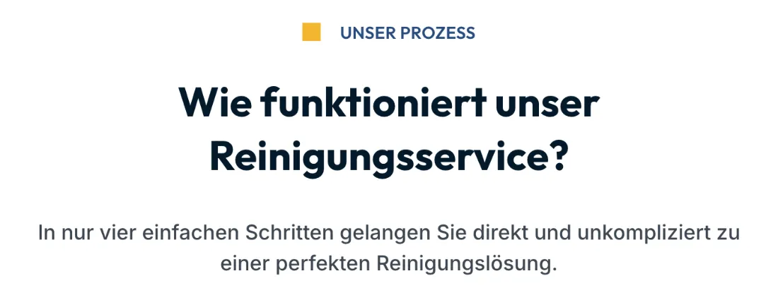 Ausschnitt der Website von Quality Reinigungsservice GmbH, Hamburg: Angekündigte 4 Schritte — wer anfragt, kennt den Ablauf vorab und kann Aufwand und Geschwindigkeit besser einschätzen.