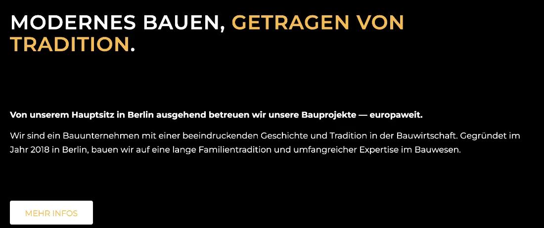 Ausschnitt der Website von RABE-ERO GmbH, Berlin: Ort, Reichweite und Gründungsjahr auf einen Blick — der Besucher ordnet das Angebot ab Berlin seit 2018 sofort ein.