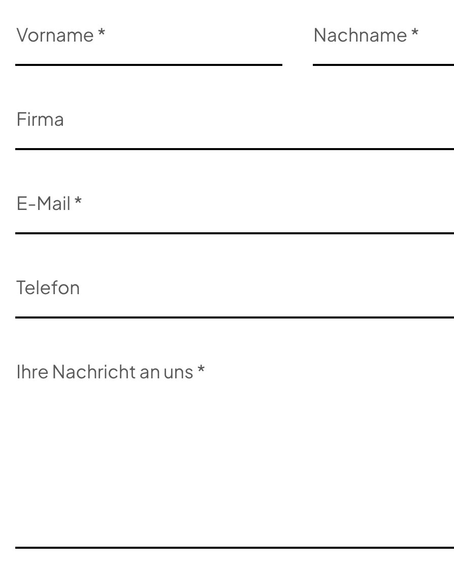 Ausschnitt der Website von Service Zeit Arbeit Pfeiffer GmbH, Hamburg: Vier Pflichtfelder sind mit Stern markiert — der Besucher weiß, was nötig ist, und sendet die Anfrage ohne Umwege ab.