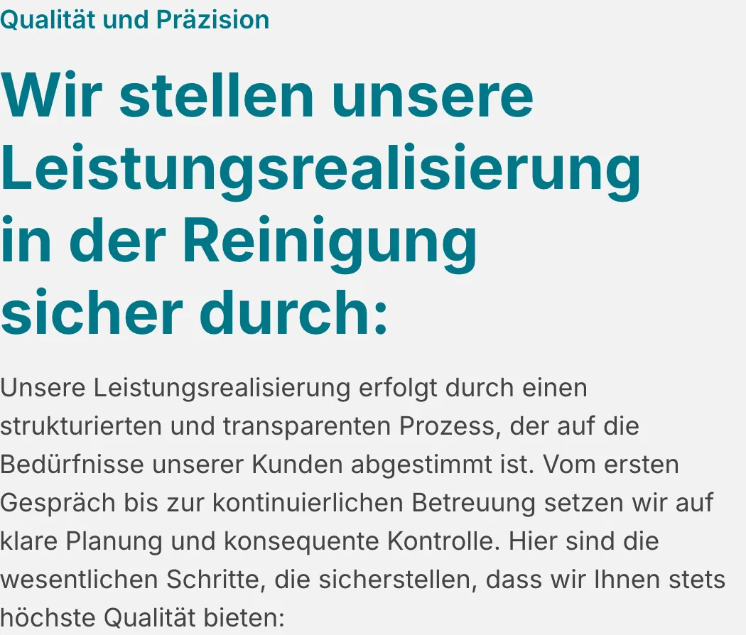 Ausschnitt der Website von tsc Gebäudedienste technical – systematic – cleaning e.K., Landkreis Dachau: Überschrift benennt Ziel und Kontext — wer Prozessinfos sucht, erkennt sofort, dass im Folgenden konkrete Schritte erklärt werden.