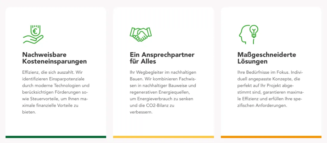Ausschnitt der Website von MaximilianWadas, Landkreis Breisgau-Hochschwarzwald: Drei Kacheln mit klaren Überschriften und Icons — wer vergleicht, erfasst in Sekunden Leistungen und konkrete Vorteile.