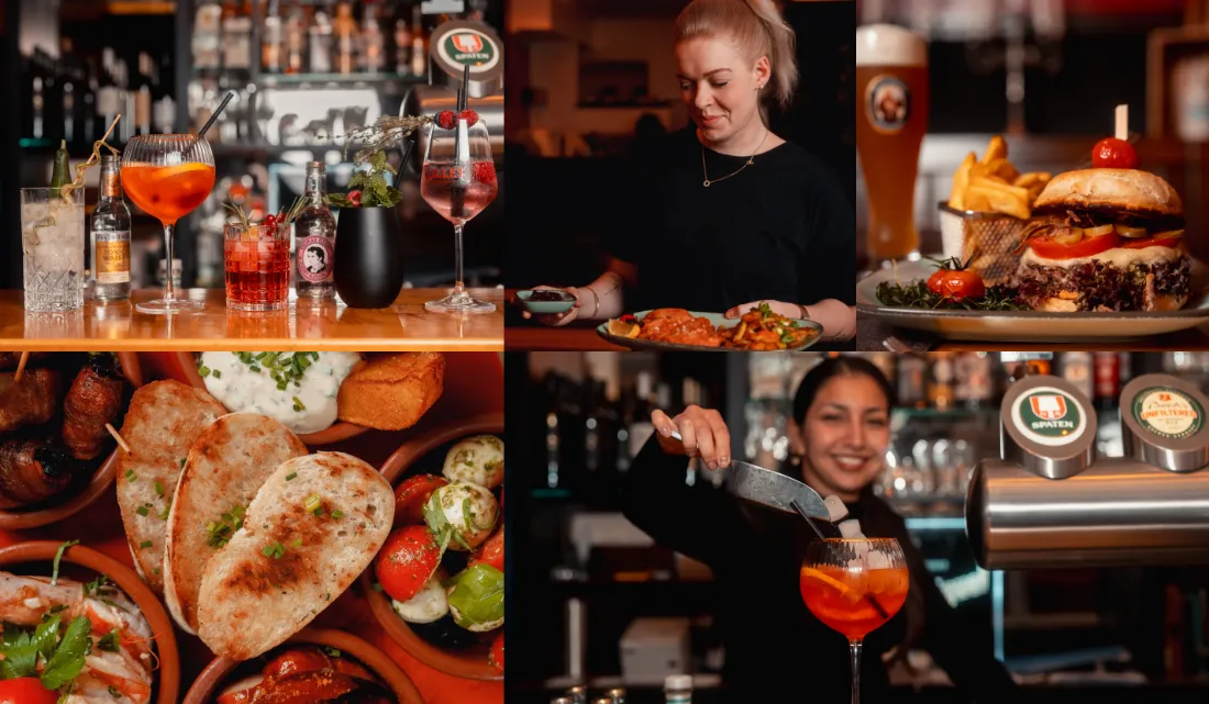 Ausschnitt der Website von N&H Wirtshaus GbR, Bremen: Sechs Motive kombinieren Drinks, Gerichte und Team — so erfasst der Besucher Angebot und Stimmung des Wirtshauses auf einen Blick.