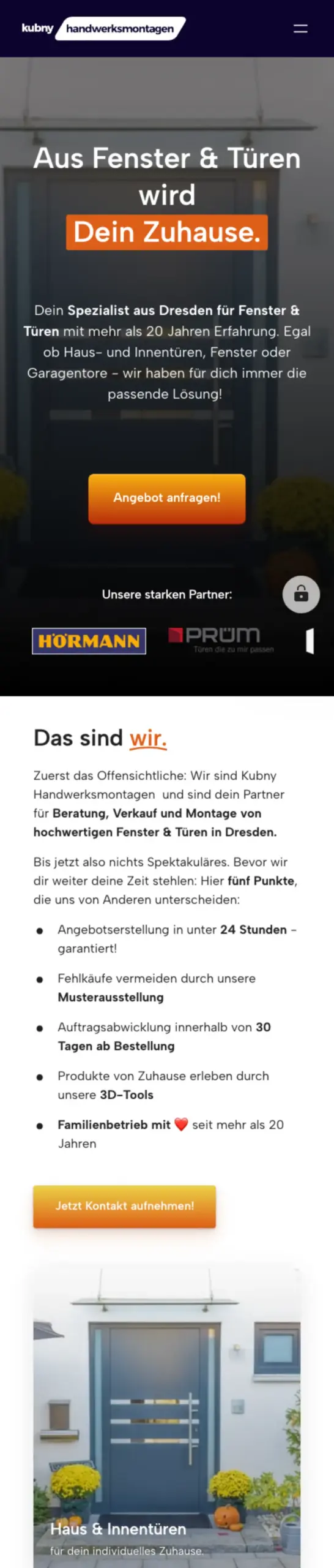 Website von Kubny Handwerksmontagen, Dresden in der Mobilansicht