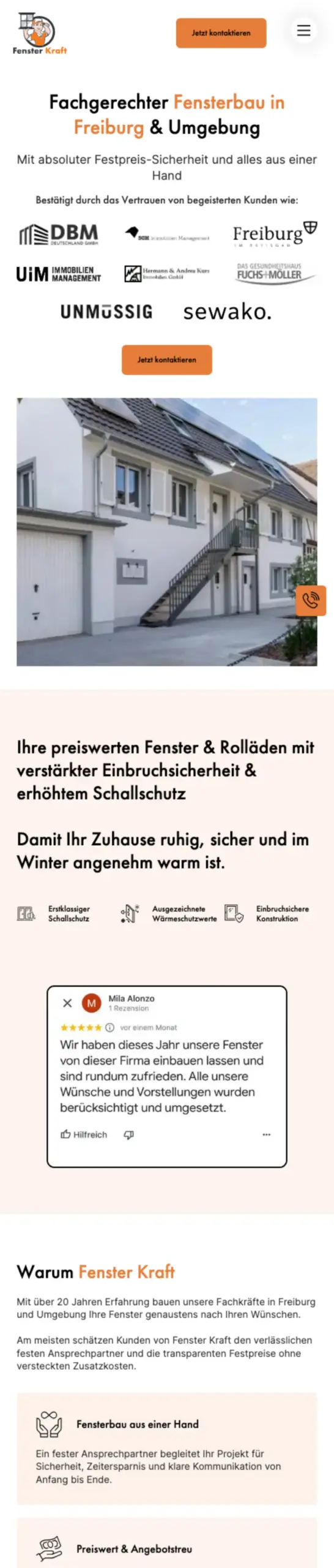 Website von Fenster Kraft, Freiburg im Breisgau in der Mobilansicht