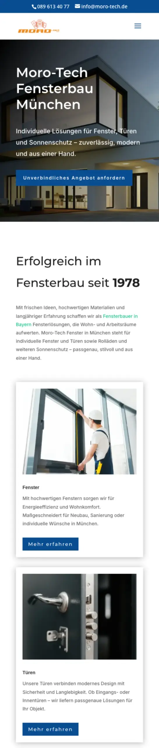 Website von MORO tech GmbH, München in der Mobilansicht