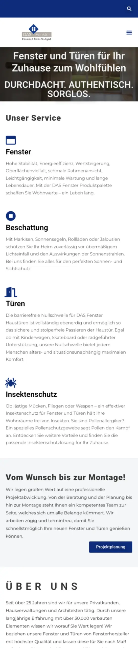 Website von DAS Fenster, Stuttgart in der Mobilansicht