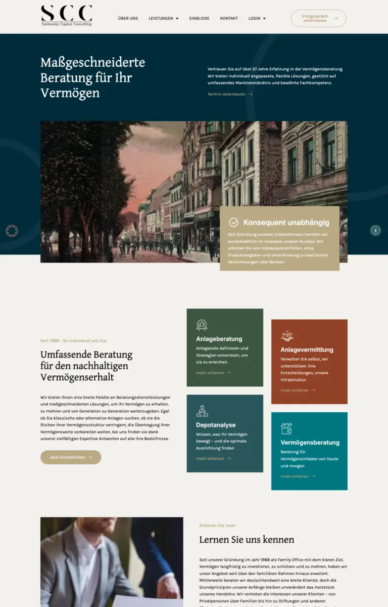 Startseite der Website von Finanzberatung Gesetzlicher Vertreter: Saidowsky Verwaltungs-GmbH in der Desktop-Ansicht