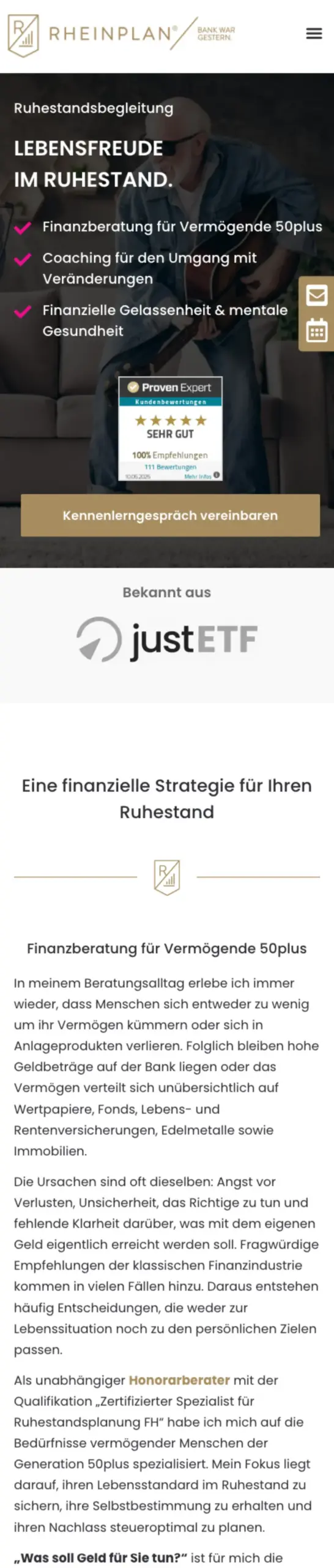 Website von RHEINPLAN Gesellschaft für strategische Vermögensplanung mbH, Köln in der Mobilansicht