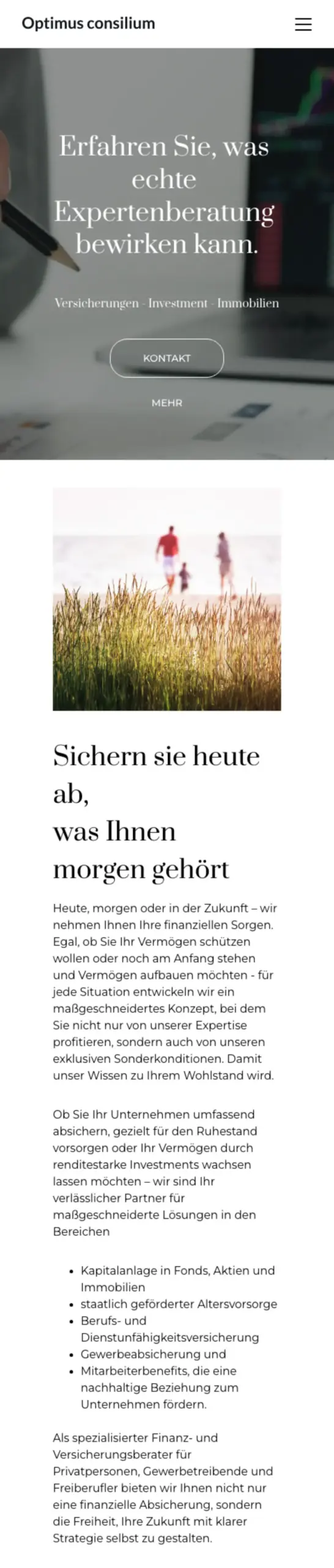 Website von Optimus Consilium, Magdeburg in der Mobilansicht