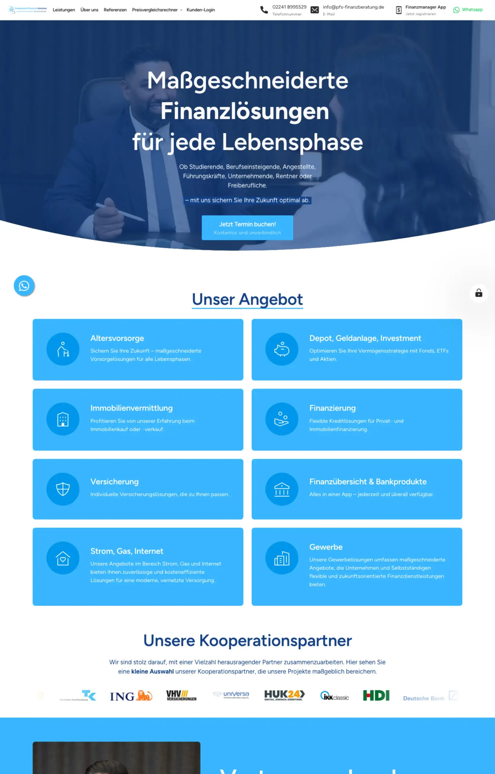 Website von PFS Professional Financial Solutions, Rhein-Sieg-Kreis in der Desktop-Ansicht