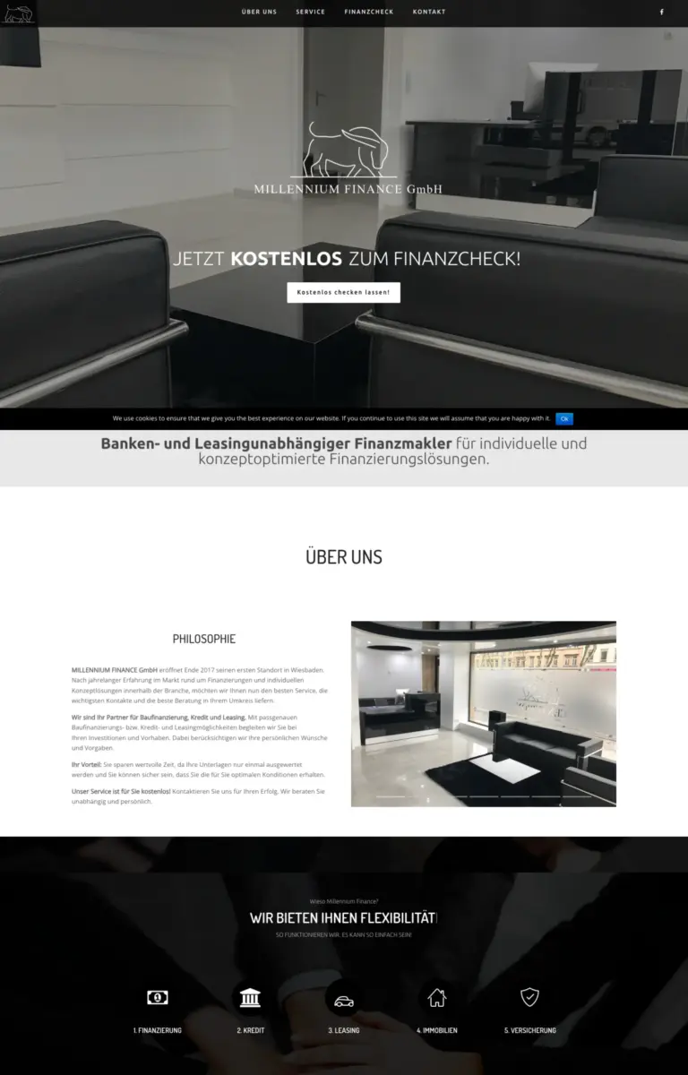 Startseite der Website von Finanzberatung MILLENNIUM FINANCE GmbH aus Wiesbaden in der Desktop-Ansicht