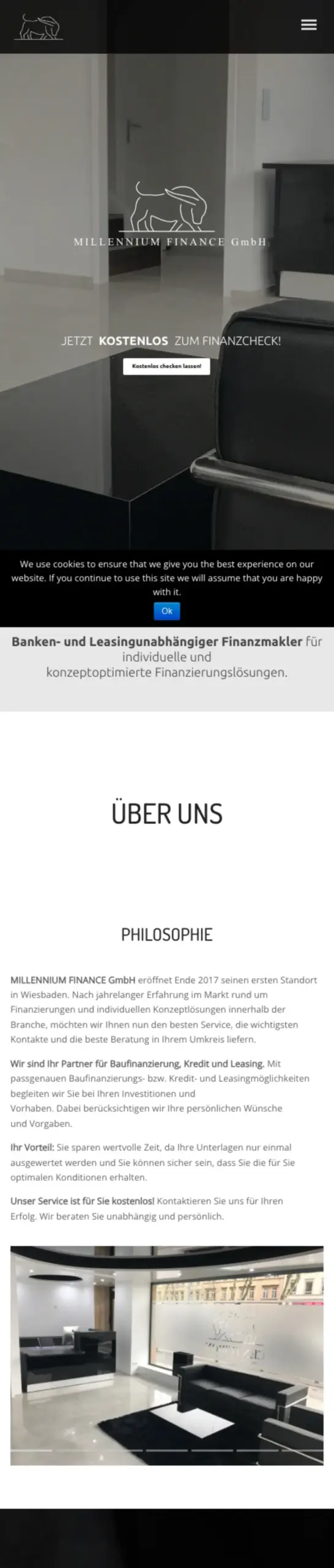 Website von Millennium Finance, Wiesbaden in der Mobilansicht