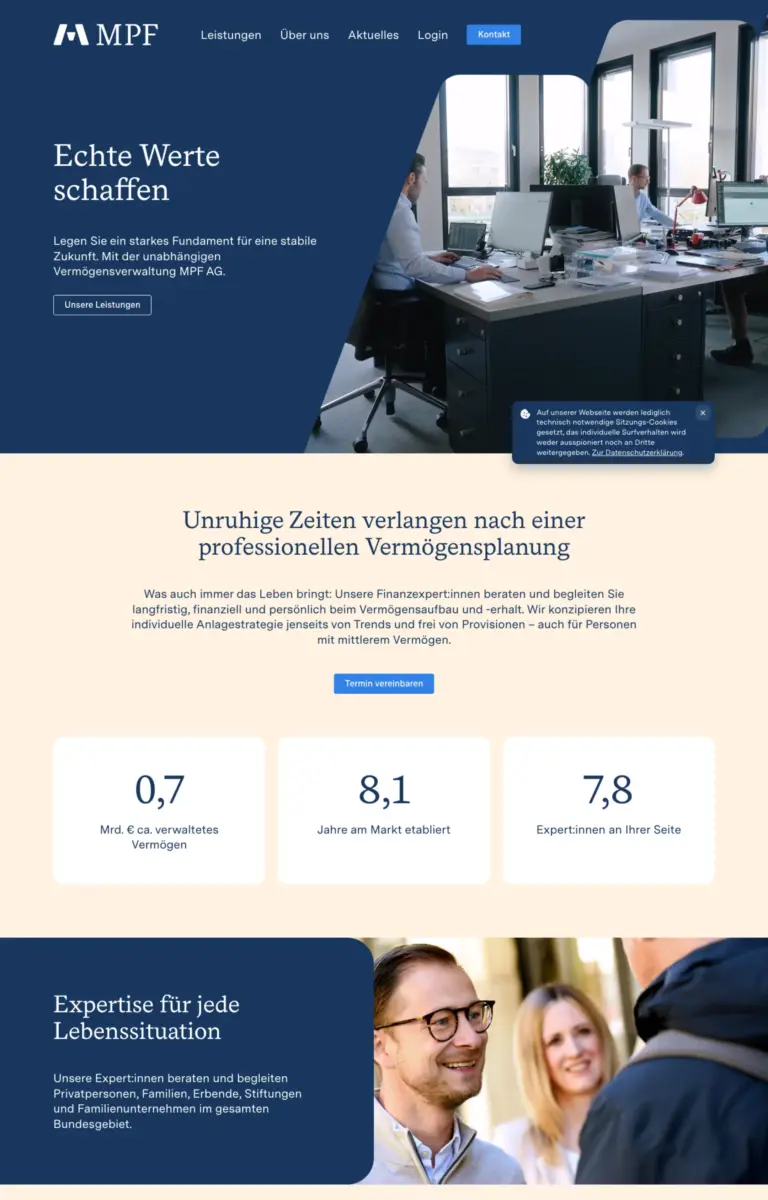 Startseite der Website von Finanzberatung Michael Pintarelli Finanzdienstleistungen AG aus Wuppertal in der Desktop-Ansicht