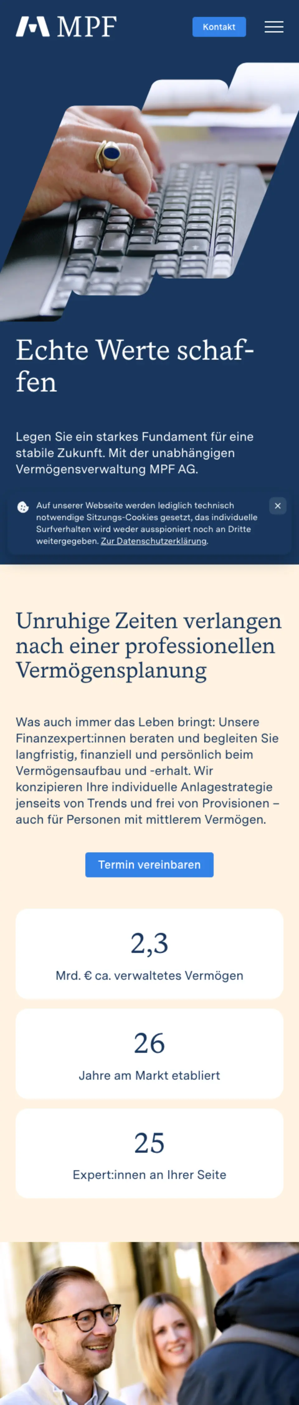 Website von MPF AG, Wuppertal in der Mobilansicht