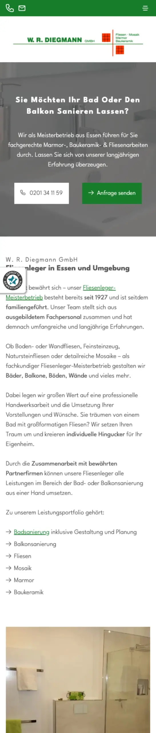 Website von W. R. Diegmann, Essen in der Mobilansicht