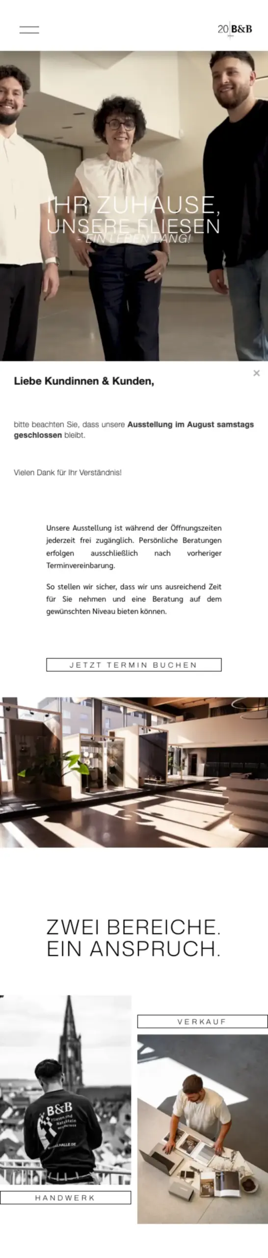Website von B&B Fliesen & Naturstein, Freiburg im Breisgau in der Mobilansicht