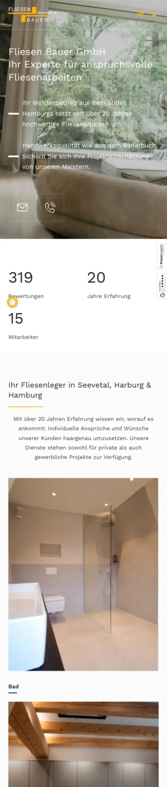 Website von Fliesen Bauer, Hamburg in der Mobilansicht