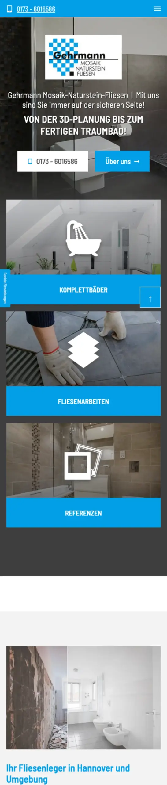 Website von Fliesen Gehrmann, Hannover in der Mobilansicht