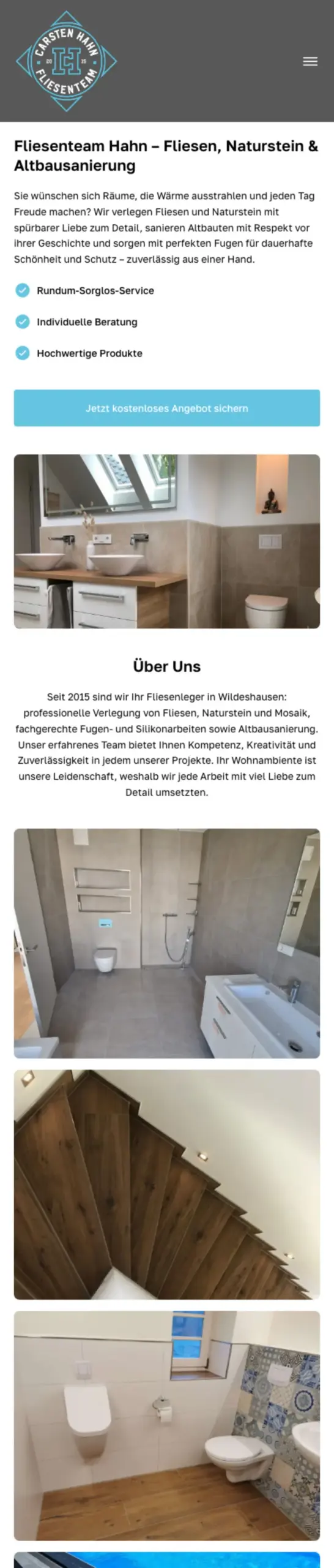 Website von Fliesenteam Hahn, Landkreis Oldenburg in der Mobilansicht