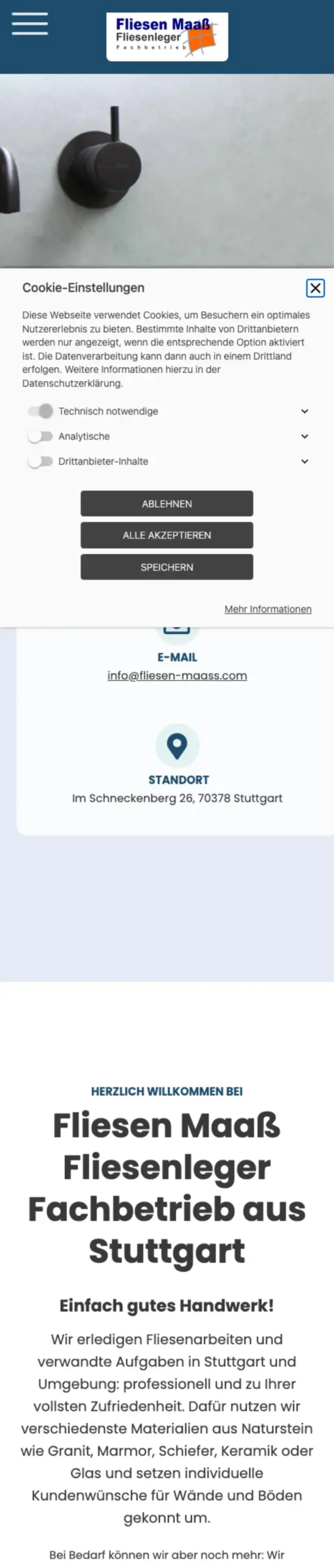 Website von Fliesen Maaß, Stuttgart in der Mobilansicht