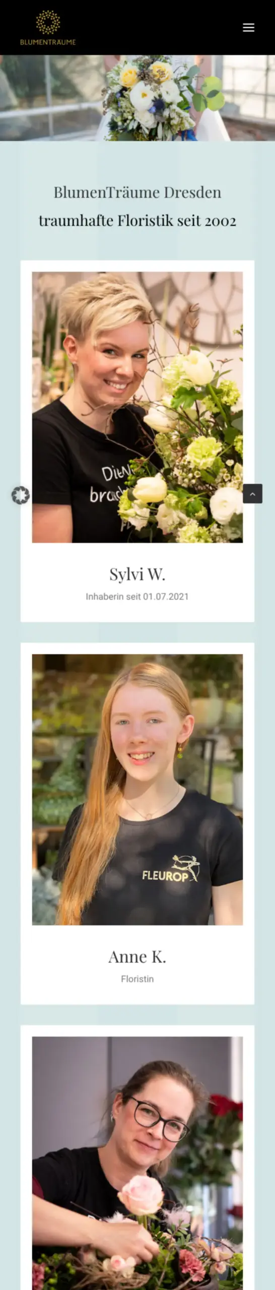 Website von BlumenTräume, Dresden in der Mobilansicht