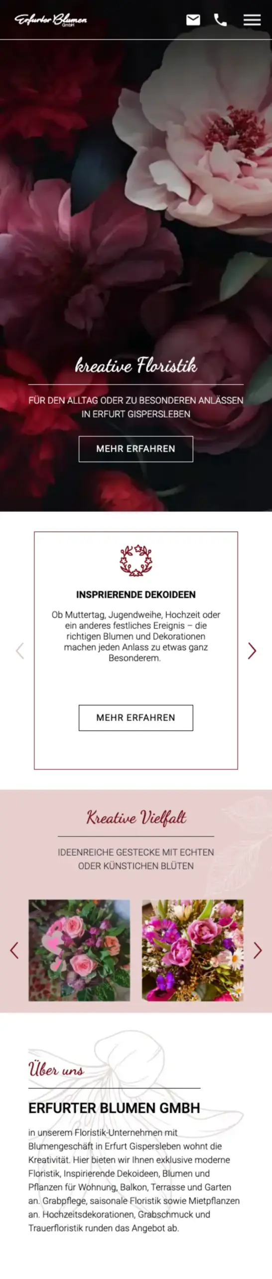 Website von Erfurter Blumen GmbH, Erfurt in der Mobilansicht