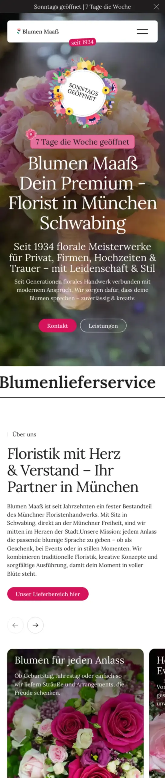 Website von Blumen Maaß, München in der Mobilansicht