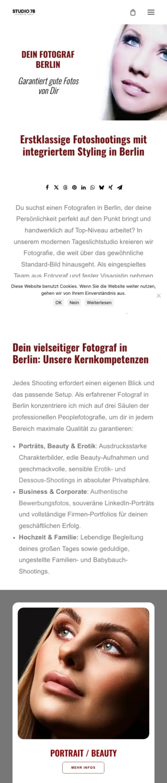 Website von Studio78 Fotografie Berlin, Berlin in der Mobilansicht