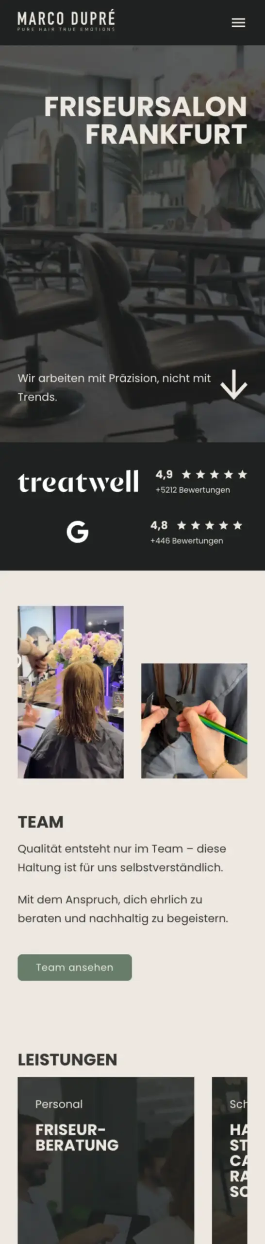 Website von Salon Marco Dupré Frankfurt, Frankfurt am Main in der Mobilansicht