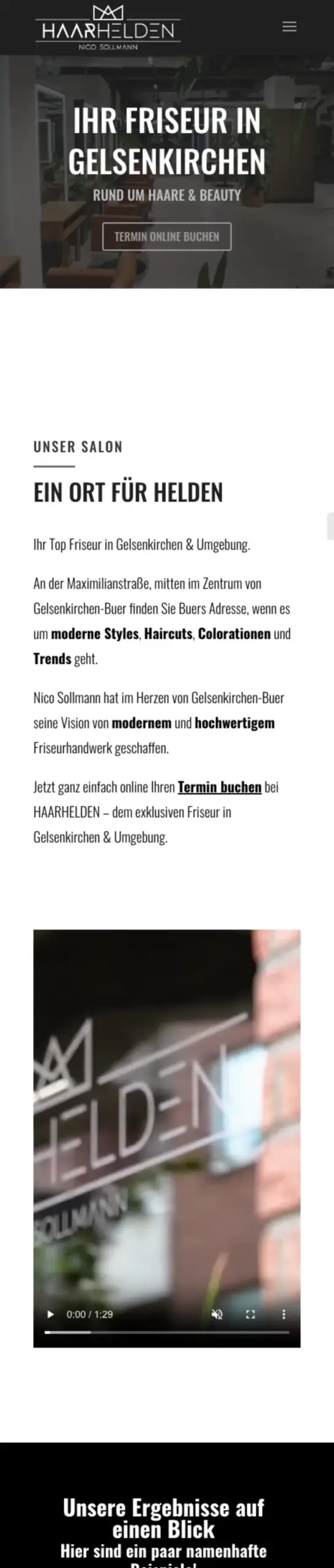 Website von Haarhelden GmbH, Gelsenkirchen in der Mobilansicht