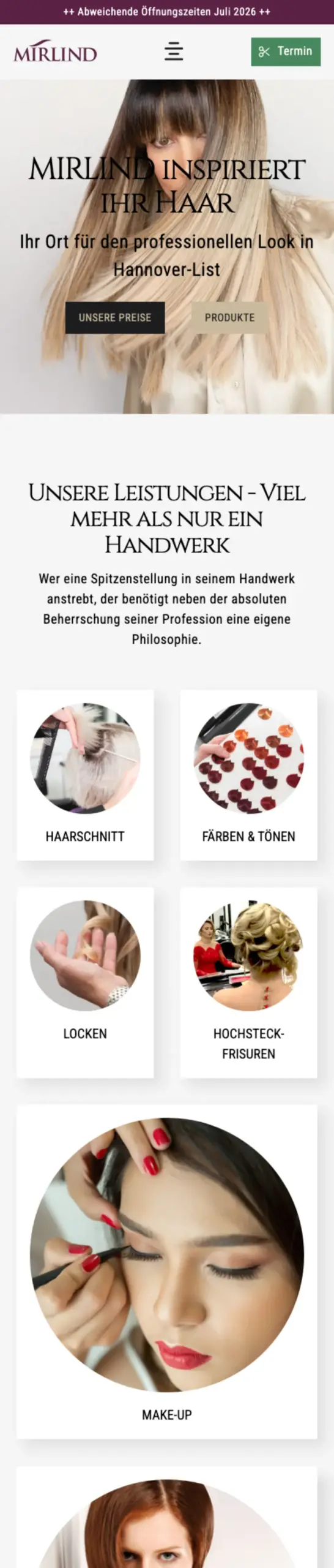 Website von Mirlind, Hannover in der Mobilansicht