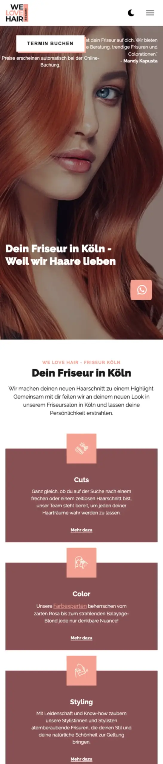 Website von We Love Hair Köln, Köln in der Mobilansicht