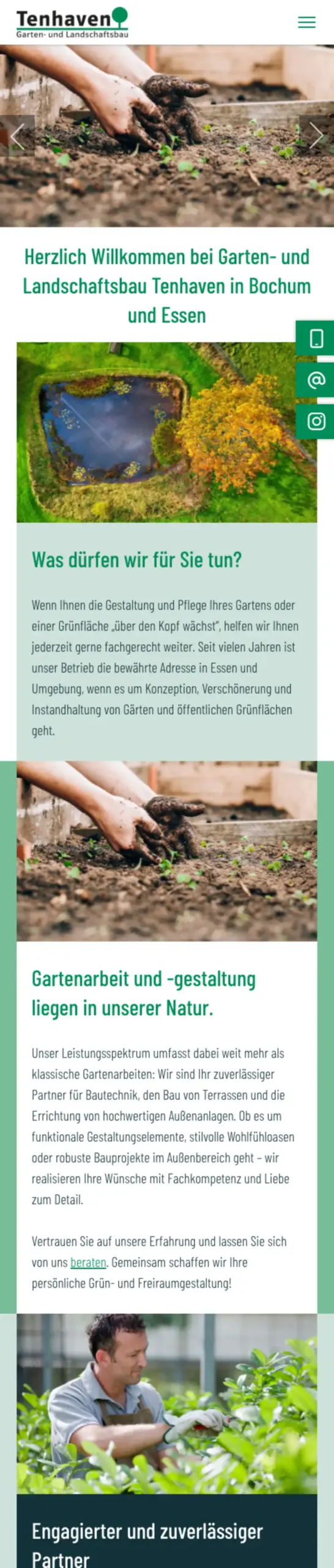 Website von Tenhaven Garten- und Landschaftsbau, Bochum in der Mobilansicht