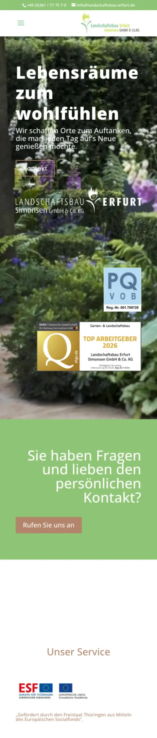 Website von Landschaftsbau Erfurt Simonsen, Erfurt in der Mobilansicht