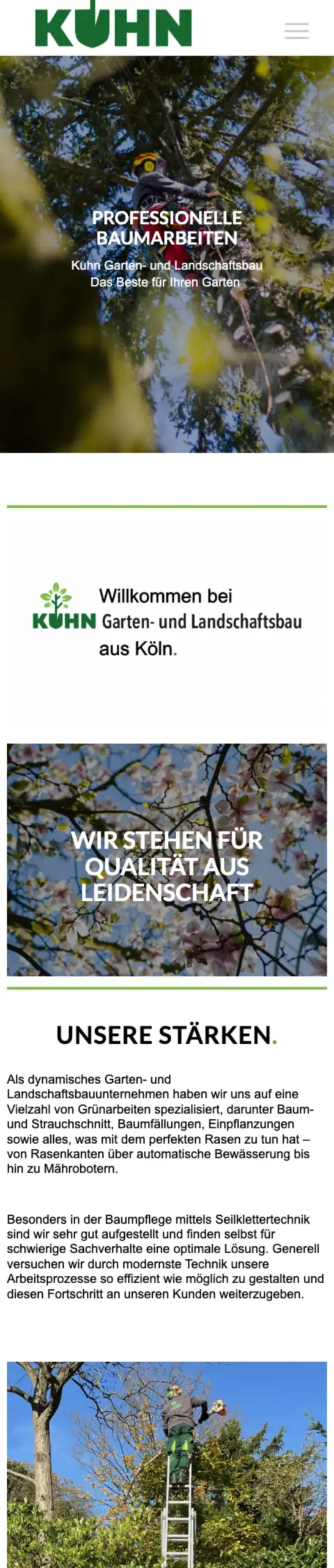 Website von Kuhn Galabau, Köln in der Mobilansicht