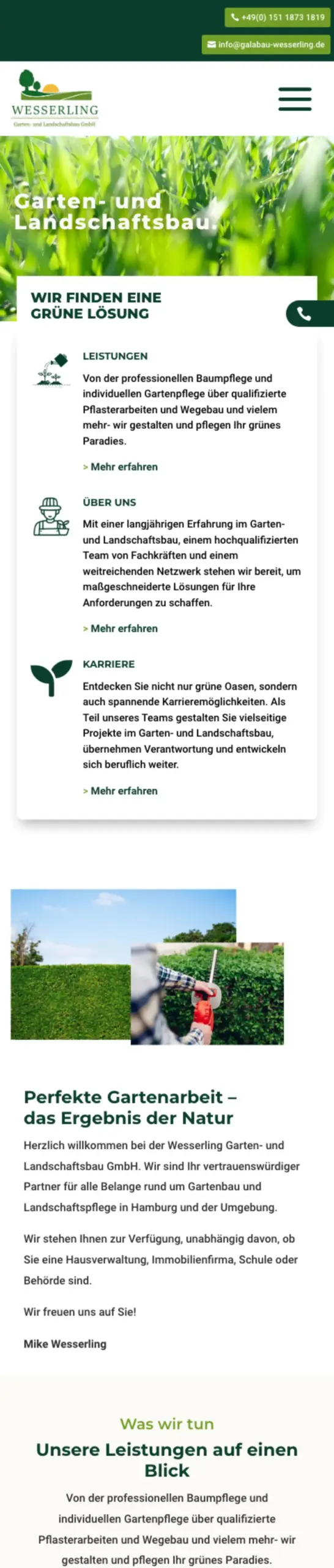 Website von Galabau Wesserling, Kreis Stormarn in der Mobilansicht
