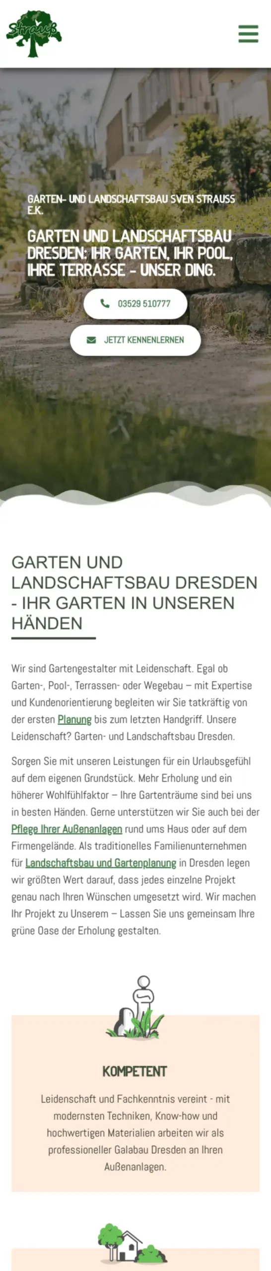 Website von Meistergärten Sven Strauß, Landkreis Sächsische Schweiz-Osterzgebirge in der Mobilansicht
