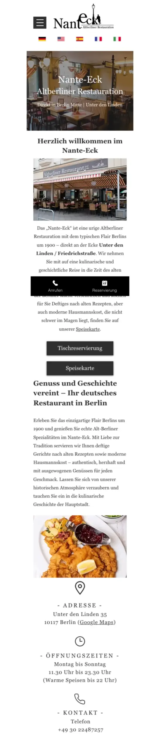 Website von Nante Eck, Berlin in der Mobilansicht