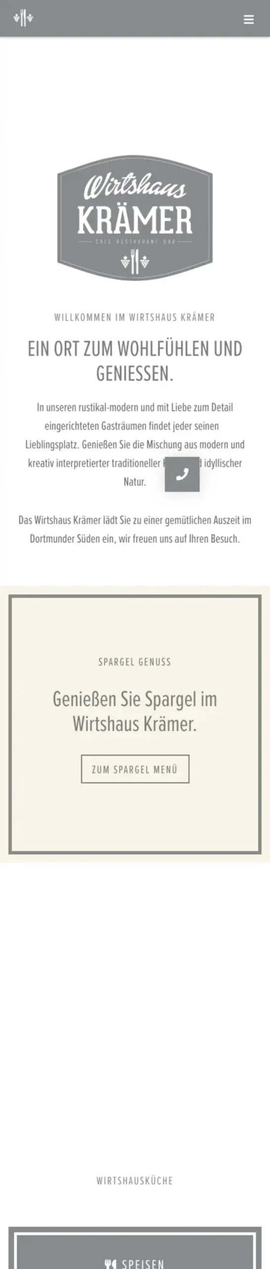 Website von Wirtshaus Krämer, Dortmund in der Mobilansicht