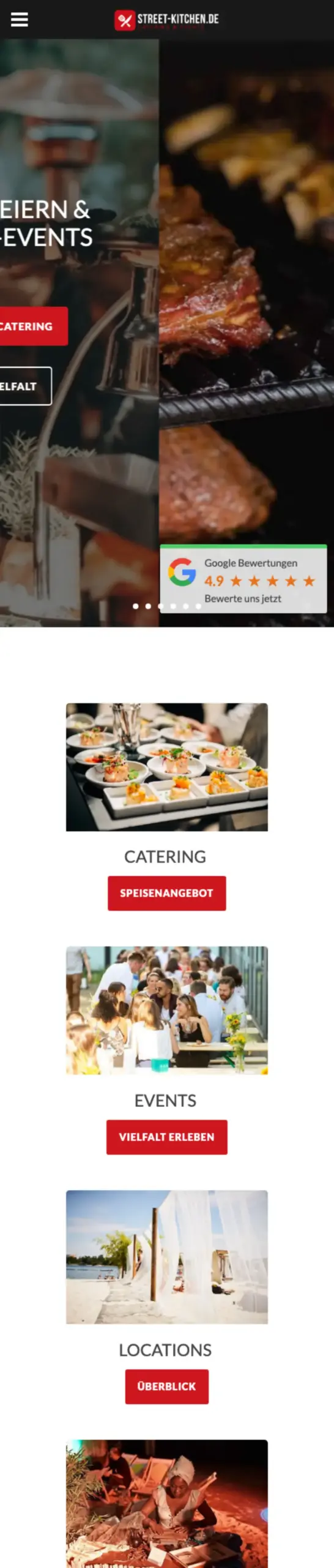 Website von STREET-KITCHEN Catering & Events, Köln in der Mobilansicht